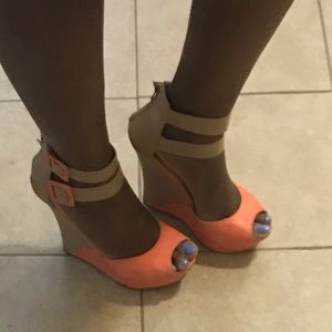 Platform wedge peep toe heels